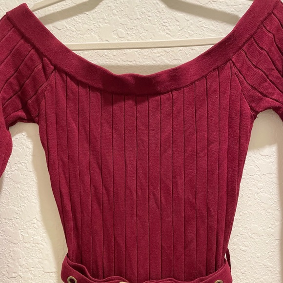 Off-Shoulder Maroon Burgundy Long Sleeve Sweater Dress XS - Picture 3 of 9